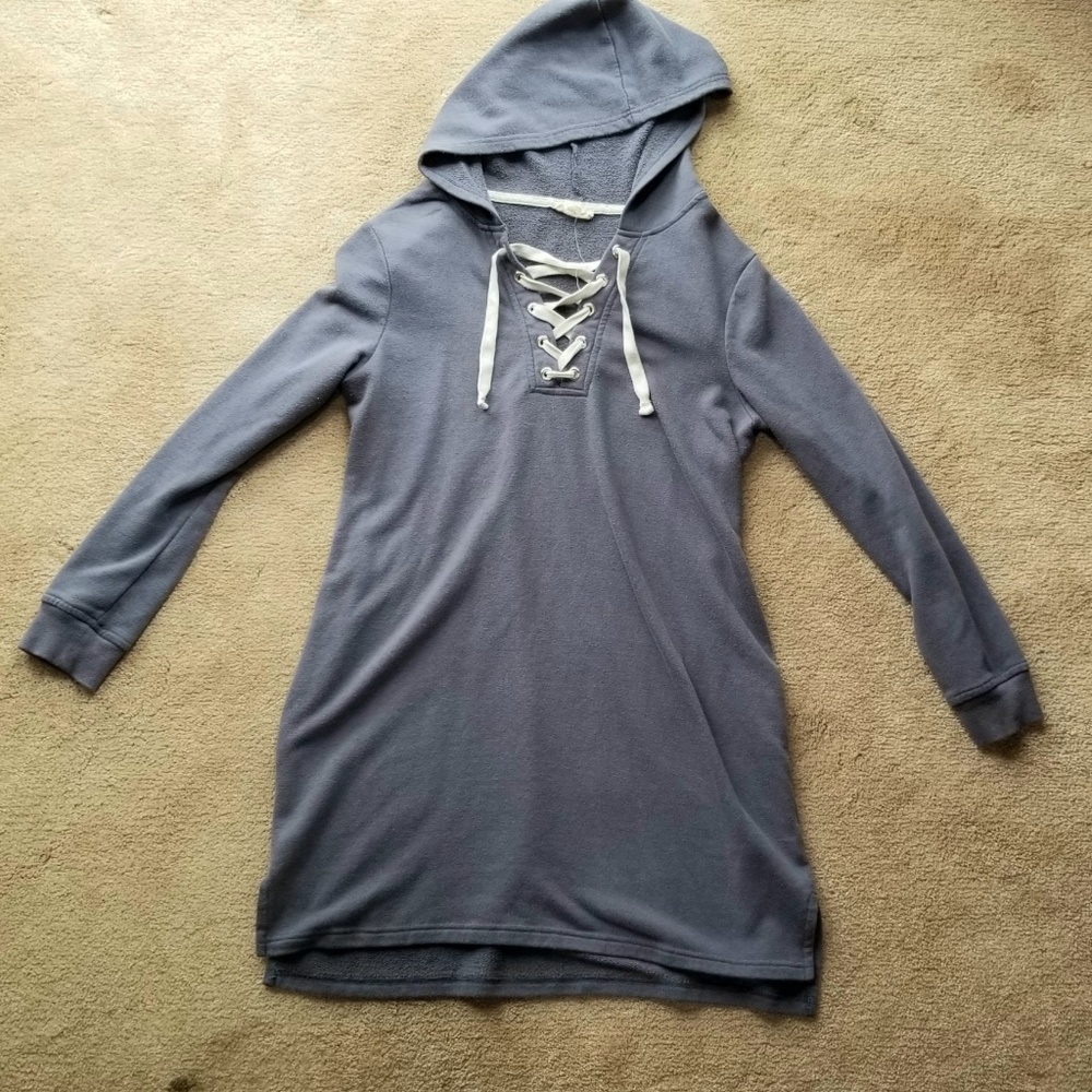 XL blue-grey sweater dress with white decor